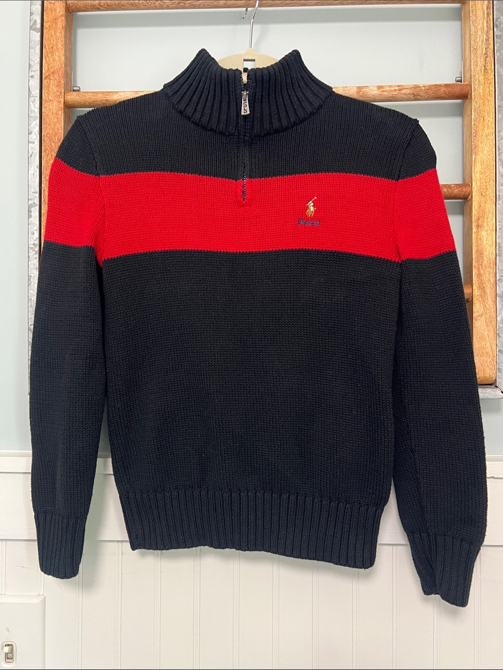 Boys polo by Ralph Lauren sweater red and black quarter zip